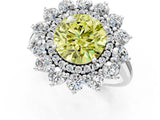 Silver Fancy Yellow Round Cut Diamond Floral Double Halo Engagement Ring with Prong Setting_31