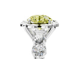 Silver Fancy Yellow Round  Cut Diamond Floral Halo Engagement Ring with Shared Prong Setting