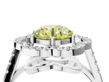Silver Fancy Yellow Round Cut Diamond Floral Halo Split Shank Prong Setting Ring_34
