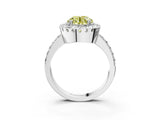 Silver Fancy Yellow Round Cut Diamond Halo Ring with Pavé Band and Prong Setting_9