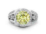 Silver Fancy Yellow Round Cut Diamond Halo Ring with Split Shank and Bezel Accents and Four-Prong Setting_6