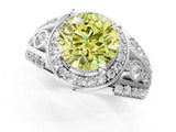 Silver Fancy Yellow Round Cut Diamond Halo Ring with Split Shank and Bezel Accents and Four-Prong Setting_7