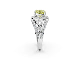 Silver Fancy Yellow Round Cut Diamond Halo Ring with Split Shank and Bezel Accents and Four-Prong Setting_8