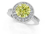 Silver Fancy Yellow Round Cut Diamond Milgrain Halo Engagement Ring with Round Pavé Band and Prong Setting_13