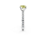 Silver Fancy Yellow Round Cut Diamond Pavé Solitaire Ring with Round Band and Prong Setting_14