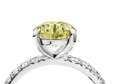 Silver Fancy Yellow Round Cut Diamond Pavé Solitaire Ring with Round Band and Prong Setting_16