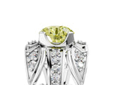 Silver Fancy Yellow Round Cut Diamond Pave Art Deco Split Shank Ring with Four-Prong Setting_11