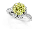 Silver Fancy Yellow Round Cut Diamond Scalloped Halo Engagement Ring with Round Shared Prong Band_1