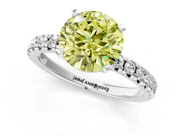 Sterling Silver Round Solitaire Engagement Ring Setting for Fancy Yellow Center with Large Round Accent Band