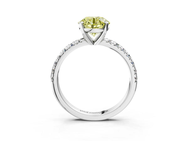Sterling Silver Round Solitaire Engagement Ring Setting for Fancy Yellow Center with Large Round Accent Band