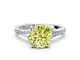 Silver Fancy Yellow Round Cut Diamond Solitaire Ring with Pavé Band and Prong Setting_12