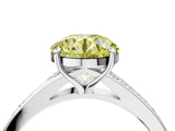 Silver Fancy Yellow Round Cut Diamond Solitaire Ring with Pavé Band and Prong Setting_16