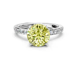 Silver Fancy Yellow Round  Cut Diamond Solitaire with Pave Band and Four-Prong Setting 9