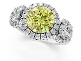 Silver Fancy Yellow Round Cut Diamond Three-Stone Halo Ring with Prong Setting and Pavé Accents_7