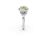 Silver Fancy Yellow Round Cut Diamond Three-Stone Halo Ring with Prong Setting and Pavé Accents_8