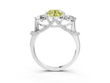 Silver Fancy Yellow Round Cut Diamond Three-Stone Ring with Prong Setting and Pavé Band_15