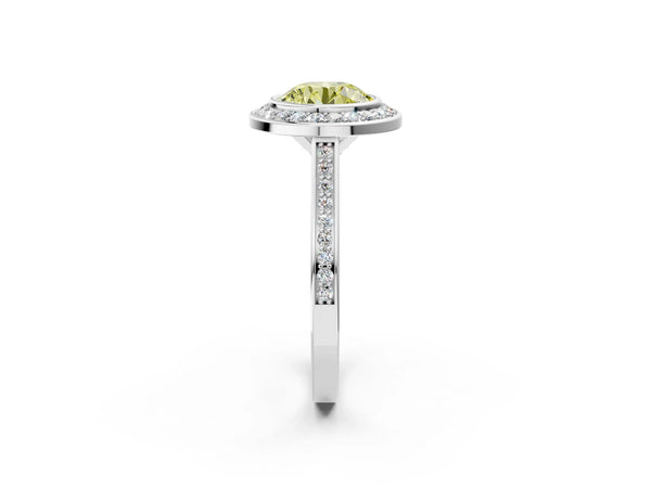 Silver Fancy Yellow Round Cut Halo Bezel Diamond Pave Band Ring
