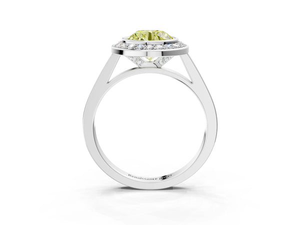 Silver Fancy Yellow Round Cut Halo Bezel Diamond Pave Band Ring