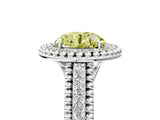 Silver Fancy Yellow Round Cut Halo Diamond Ring with Beaded Split Shank and Four-Prong Setting_11