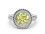 Silver Fancy Yellow Round Cut Halo Diamond Ring with Beaded Split Shank and Four-Prong Setting_6