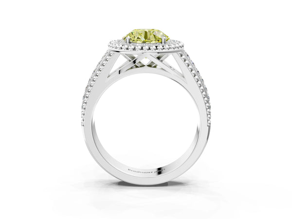 Sterling Silver Round Beaded Halo Engagement Ring Setting for Fancy Yellow Center with Pave