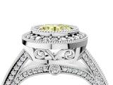 Silver Fancy Yellow Round Cut Halo Diamond Split Shank Pave Ring_10