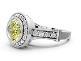Silver Fancy Yellow Round Cut Halo Diamond Split Shank Pave Ring_6
