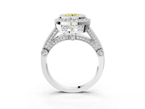 Sterling Silver Round Vintage Bezel Halo Engagement Ring Setting for Fancy Yellow Center