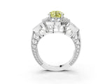 Silver Fancy Yellow Round Cut Halo Milgrain Diamond Engagement Ring with Leaf Band and Four-Prong Setting_15