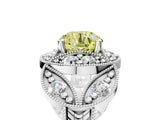 Silver Fancy Yellow Round Cut Halo Milgrain Diamond Engagement Ring with Leaf Band and Four-Prong Setting_17
