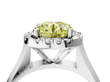 Silver Fancy Yellow Round  Cut Halo Solitaire Engagement Ring with Square Band and Four-Prong Setting_16