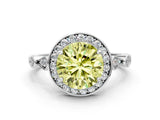 Silver Fancy Yellow Round  Halo Diamond Engagement Ring with Twisted Band and Four-Prong Setting 1