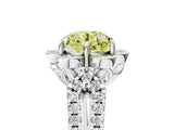 Silver Fancy Yellow Round  Halo Diamond Floral Split Shank Engagement Ring