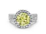 Silver Fancy Yellow Round  Halo Round Diamond Pave Band with Prong Setting