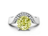 Silver Fancy Yellow Round  Solitaire Diamond Engagement Ring with Pave Band and Four-Prong Setting 1