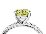Silver Fancy Yellow Round  Solitaire Diamond Engagement Ring with XO Engraved Band and Four-Prong Setting 5