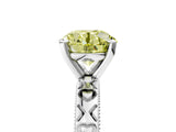 Silver Fancy Yellow Round  Solitaire Diamond Engagement Ring with XO Engraved Band and Four-Prong Setting