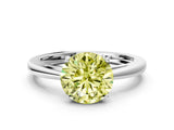 Silver Fancy Yellow Round  Solitaire Diamond Ring with Split Shank and Four-Prong Setting_12