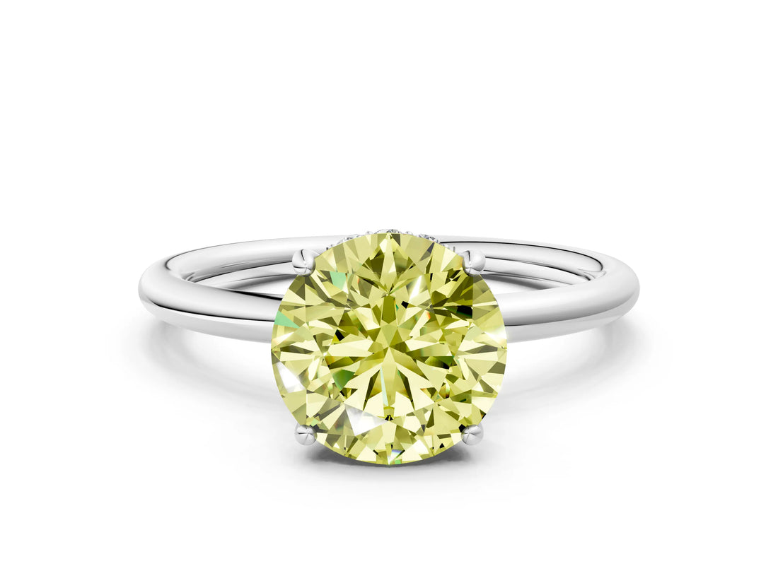 Silver Fancy Yellow Round  Solitaire Diamond Ring with a Classic Band and Four-Prong Setting 1