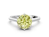 Silver Fancy Yellow Round  Solitaire Engagement Ring with Six-Prong Setting and Classic Band