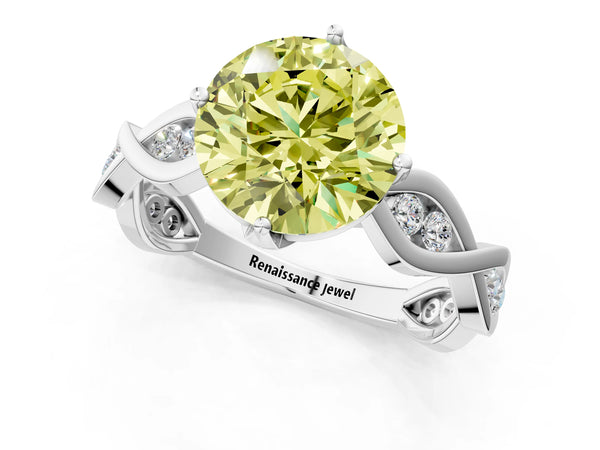 Sterling Silver Round Accented Twist Engagement Ring Setting for Fancy Yellow Center