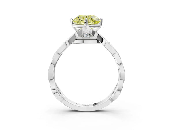 Sterling Silver Round Accented Twist Engagement Ring Setting for Fancy Yellow Center