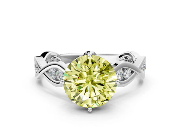 Sterling Silver Round Accented Twist Engagement Ring Setting for Fancy Yellow Center