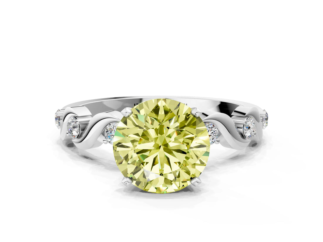 Silver Fancy Yellow Round  Solitaire Twisted Band with Prong Setting 1
