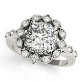 Silver Halo Cushion Cut Diamond Milgrain Band with Four-Prong Setting 1