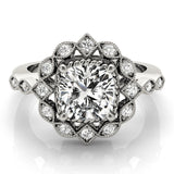 Silver Halo Cushion Cut Diamond Milgrain Band with Four-Prong Setting 2