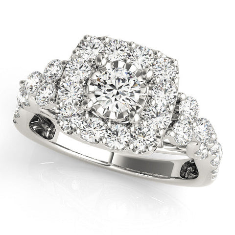 10K White Gold Halo 3.01 Carat D VVS1 Round Cut Diamond Ring with Pavé Band and Four-Prong Setting