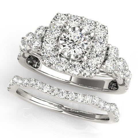 10K White Gold Halo 3.01 Carat D VVS1 Round Cut Diamond Ring with Pavé Band and Four-Prong Setting