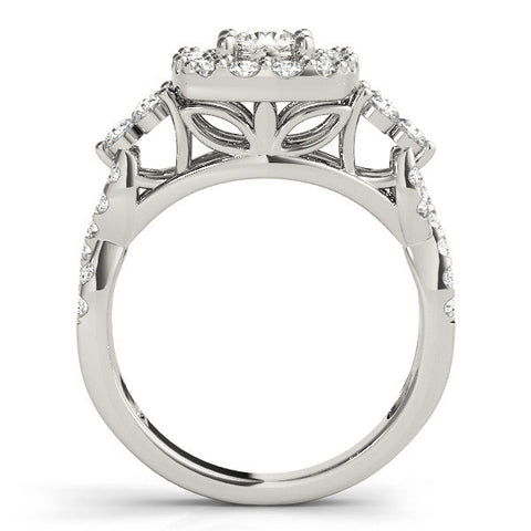 10K White Gold Halo 3.01 Carat D VVS1 Round Cut Diamond Ring with Pavé Band and Four-Prong Setting