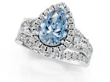 Silver Halo Fancy Blue Pear Cut Cut Split Shank Diamond Ring with Four-Prong Setting_13